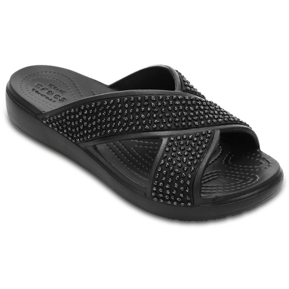 Crocs Sloane Embellished Slide Sandals Shoes Black Womens Size 6 Slides - Picture 1 of 7